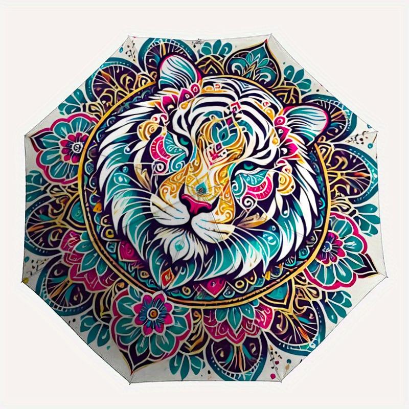 

1pc Tiger Mandala Ar Automatic Open/close Folding Umbrella, Compact Portable Travel Umbrella, Durable Construction yy250804129