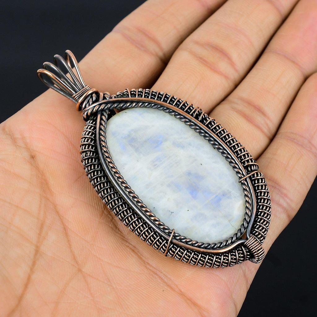 Moonstone 999 Copper Wire Wrapped Pendant, Handmade Gemstone Pendant, Gift For Mom Antique Jewelry