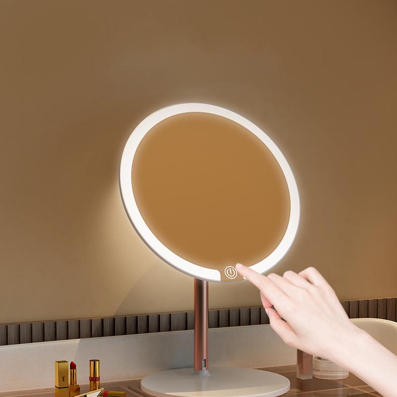 Rechargeable LED Vanity Mirror with Lights - Light Luxury Dorm Desktop Makeup Mirror