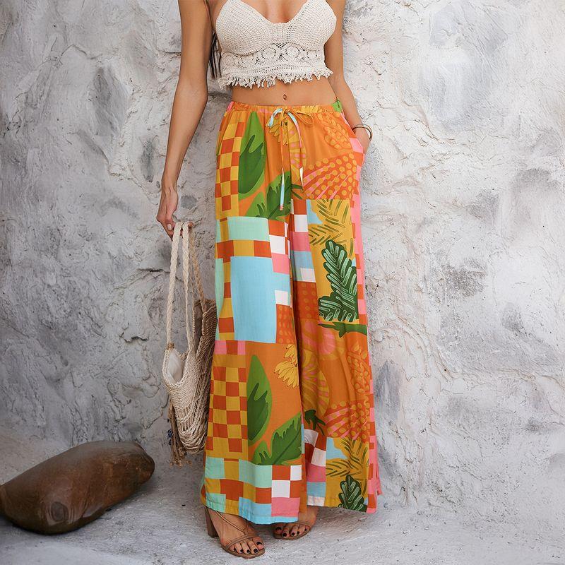 Cross-Border Foreign Trade Women clothes 2025 Spring Summer European and American Bohemian Holiday Style Rayon Printing Versatile Casual Pants