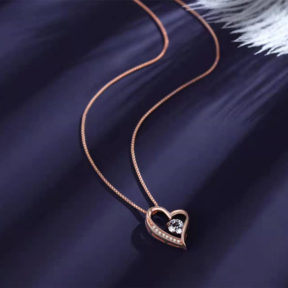 [Jeconpal] Women's Necklace with S Zirconia, Sterling Silver 925, Open Heart Design, Hypoallergenic, Perfect for White Day, Valentine's Day, Christmas