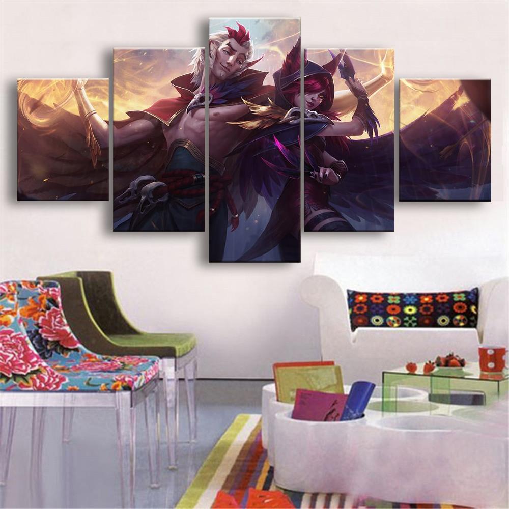 5 Pictures League of Legends Xayah Rakan Game Canvas Printed Painting For Living Room Wall Art Decor HD Picture Art Poster No Frame