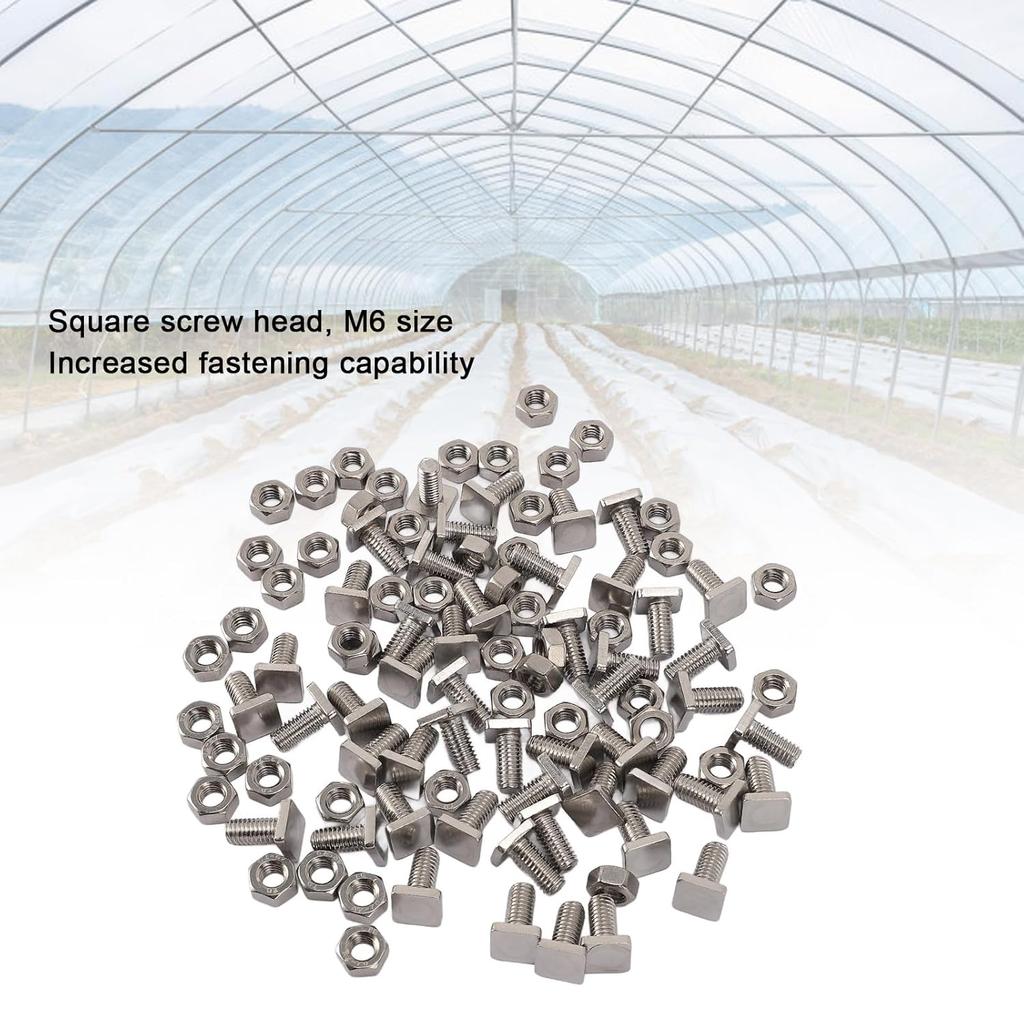50 Sets Greenhouse Nuts and Bolts, Stainless Steel Ex Nuts and T Bolts Greenhouse Screws M6 X 13 Screws M6 Nuts Tool Assortment Set for Installing