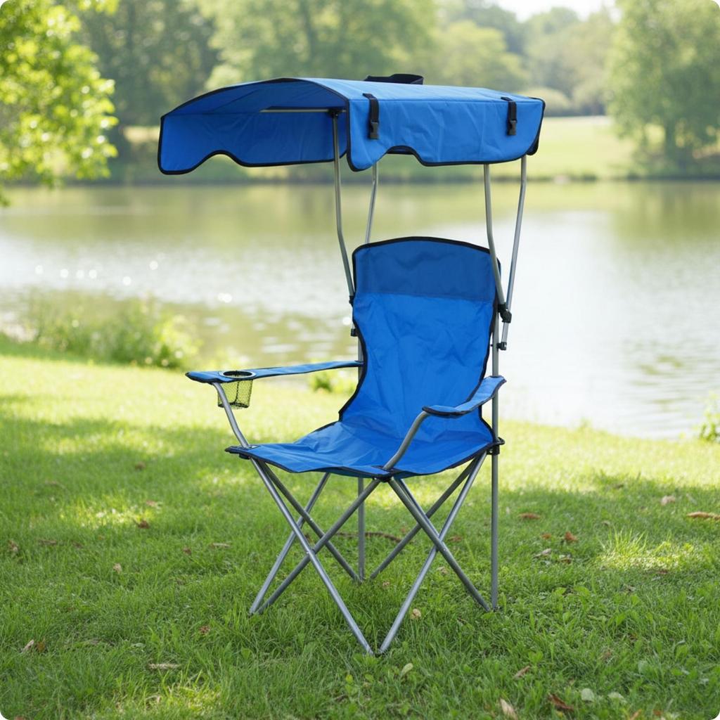 Folding Camping Chair with Canopy Foldable Carry Bag Portable for Beach Outings,