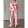 Women's Fall/Winter Crewneck Sweatshirt & Wide-Leg Pants 2-Piece Set - Soft Printed Long Sleeve Loungewear & Autumn Outfit