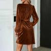Women's Casual Solid Color Lace-Up Solid Color Velvet Long Sleeve Party Gown Dress