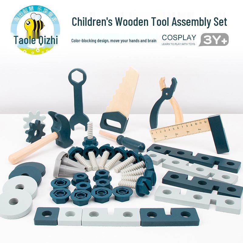 

Kids Wooden Tool Set: Cartoon Repair & Maintenance Pretend Play Box
