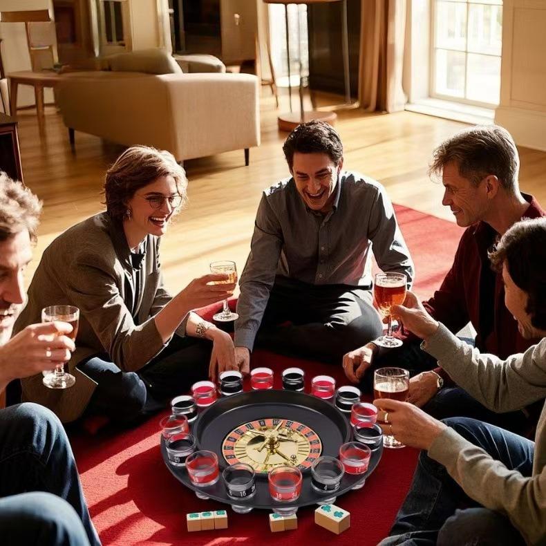 16 Glasses Transparent Glass Wine Cup Game Bar Drinking Game Whiskey Cocktail Bar Party Game Push Turntable Drinking Accessories