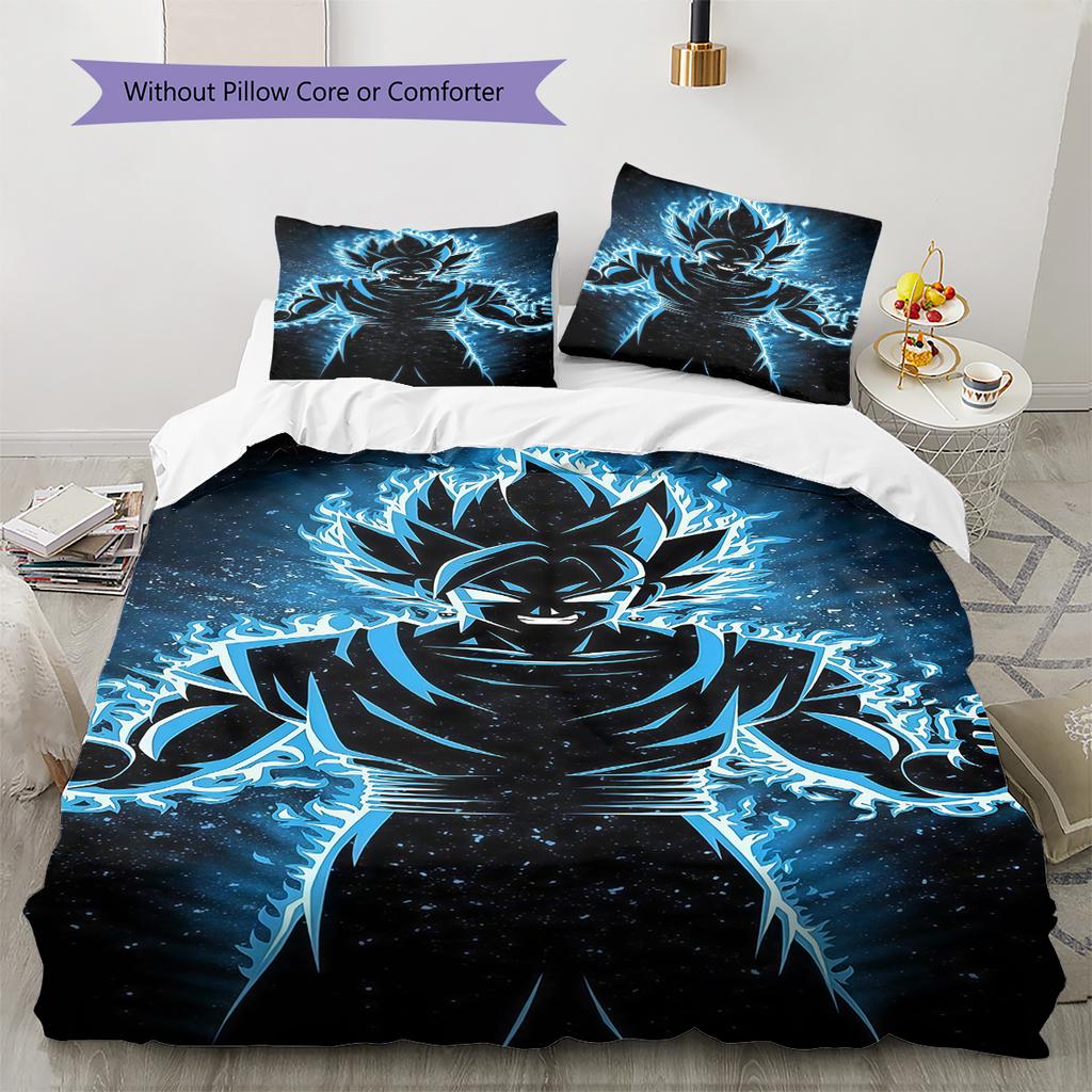 Ropa de cama con estampado de Son Goku, Juego de colcha, Funda de colcha, Funda de almohada, Regalo de cumpleaños para el hogar (1 * funda nórdica + 2 * fundas de almohada, sin núcleo)