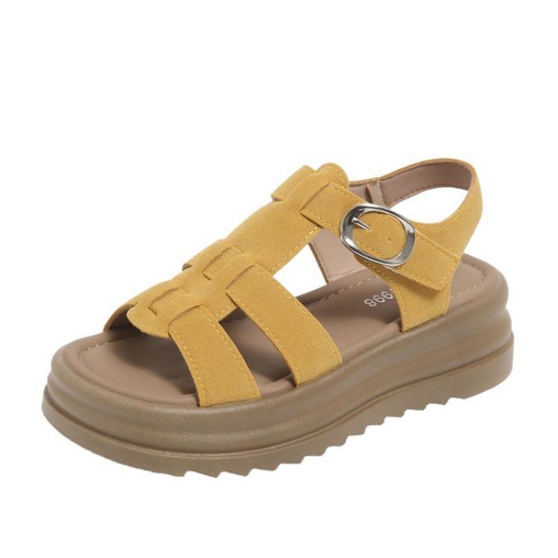

Muffin sole woven fashion sandals women s summer buckle shoes women s sports beach sandals 34 жёлтый