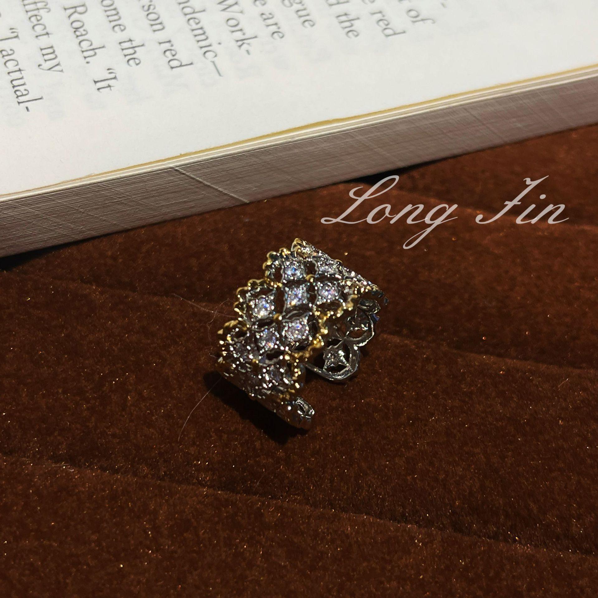 

Italian Brushed Craft Bratti Retro Court Style Cross Flower Ring Women s Diamond Four-leaf Clover Ring