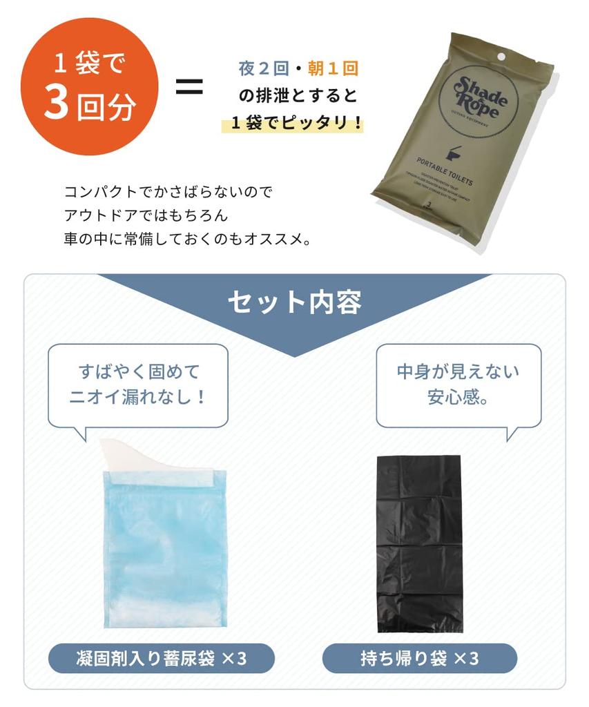 Shade Rope Portable Mini Capacity x 10 Made in Portable Toilet for Disaster and Mountaineering & Toilet, 3-Use Packs, Japan, Cars, Preparedness,