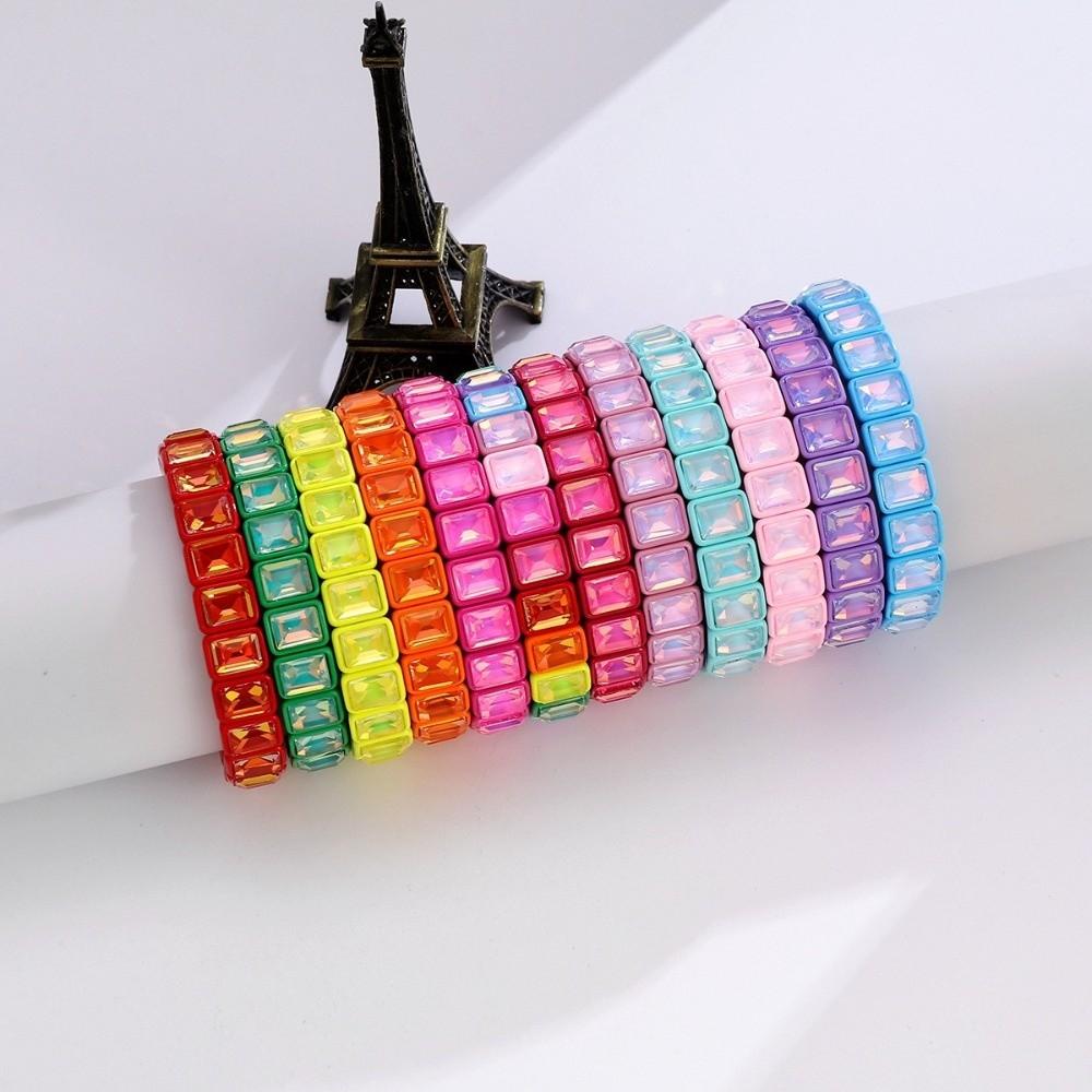 Elastic Zirconia Enamel Bangle Colorful Macaron-colored Bracelet Women Rainbow Beaded Bracelets