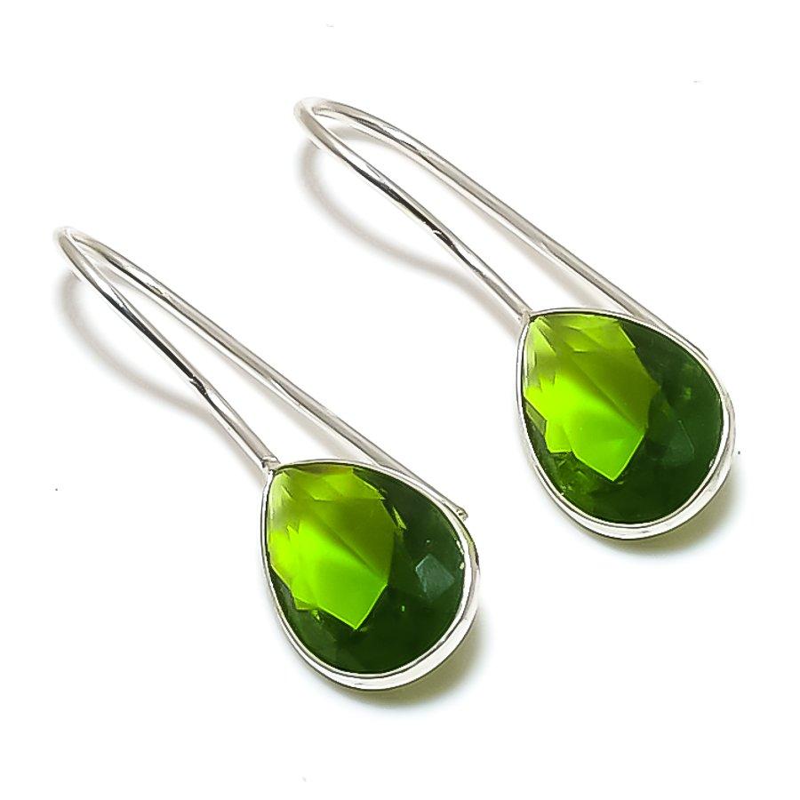 Natural Peridot Gemstone Handmade 925 Sterling Silver Jewelry Earring 1.26 ETC-14080