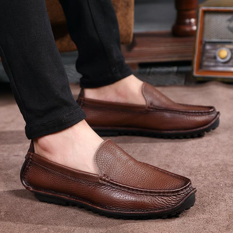 526 Men'S Shoes Leather Shoes One Pedal Flat-Soled Handmade Casual Shoes Spring Low-Top Feet Leather Single Shoes