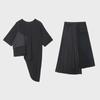 Women's Japanese Dark Style Two-Piece Set: Irregular Short Sleeve Top & Pleated Midi Skirt.