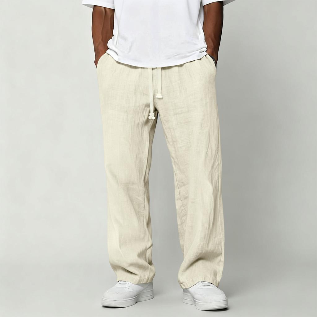 Men's Casual Cotton Linen Pants | Elastic Drawstring Waist Loose Fit Lightweight Summer Pants For Beach & Home Wear