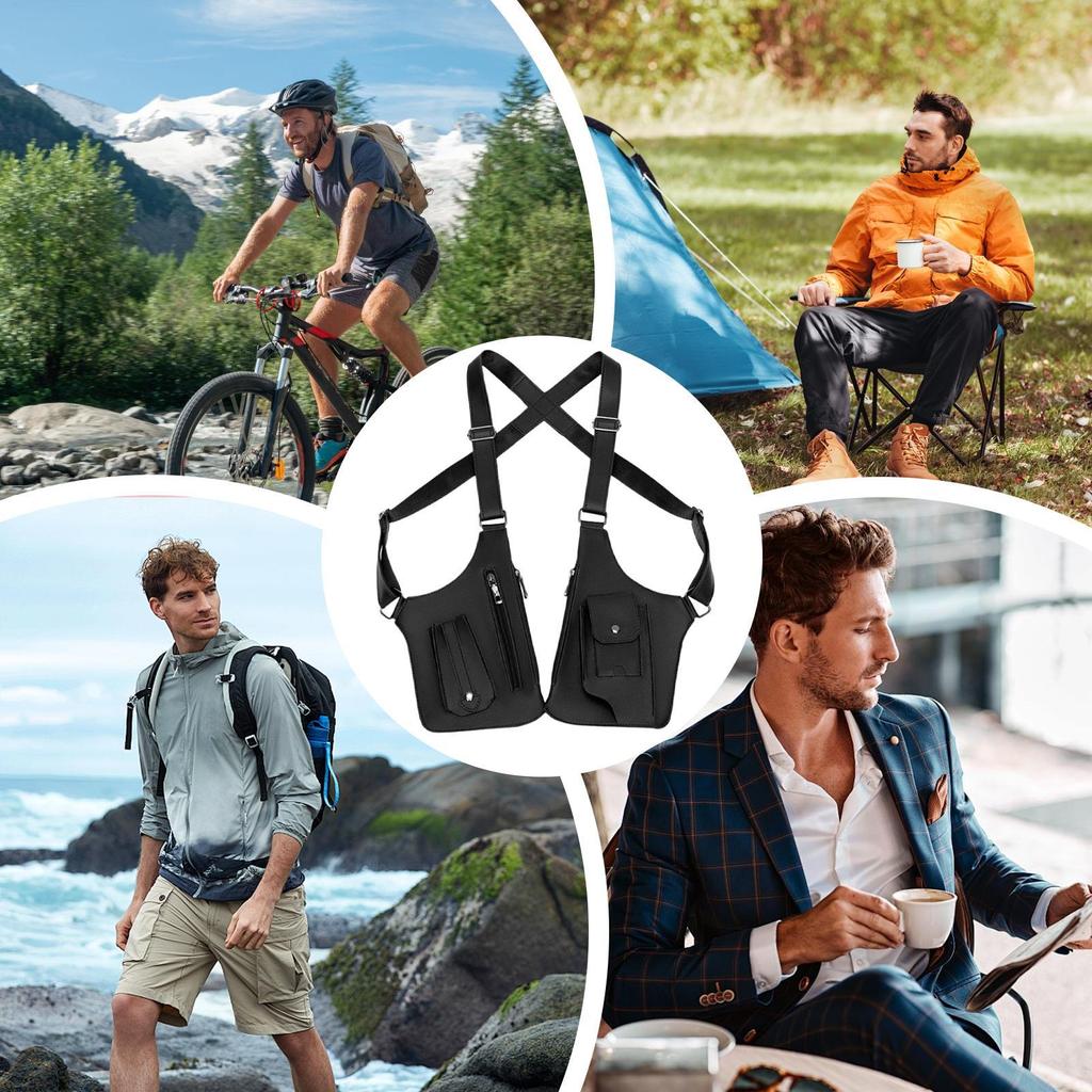 Double Shoulder Strap Multi-Pocket Outdoor Anti-Theft Tacticals Fishing Bag Waterproof PU Multi-Purpose Men's Cross-body Bags