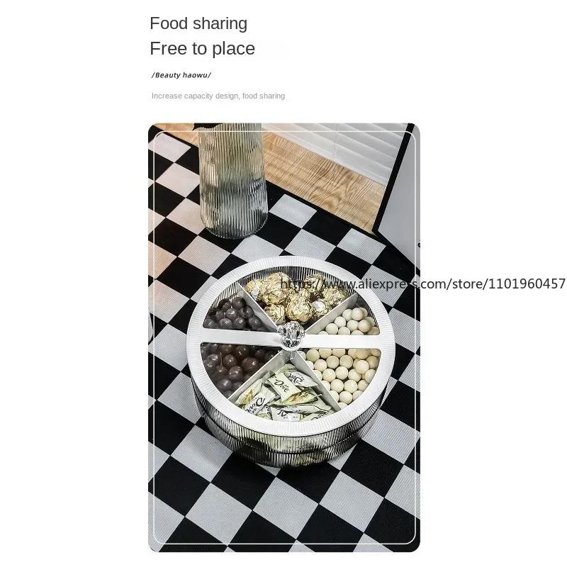 Dzielona taca do serwowania z luksusową pokrywą Pudełko do przechowywania suszonych owoców 4 przegródki Patera na orzechy Talerz na słodycze do sprzętu domowego