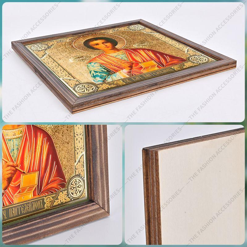 Dekoratiivne maalimine õigeusu ikoonidele, Pühitsetud ikoon "Püha Panteleimon Tervendaja", Fotoraami maalimine, Kristlik seinakunst, 20cm*20cm, Vaimulik kingitus