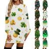 Mode Casual Klänning för Kvinnor med Rund Halsringning och Långa Ärmar med Tryck för St Patrick's Day