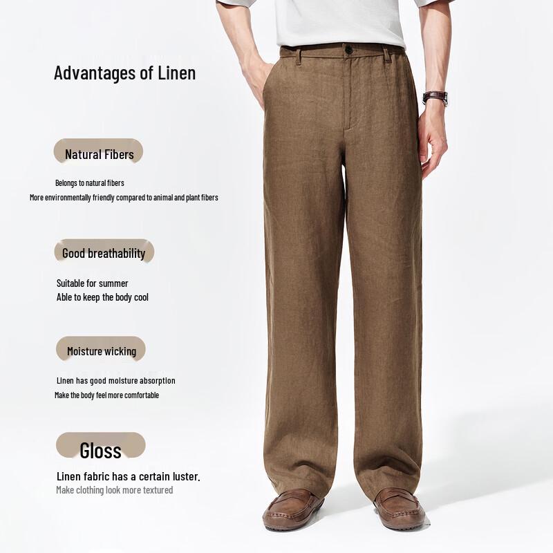 Men's French Manor 100% Linen Straight-Leg Trousers