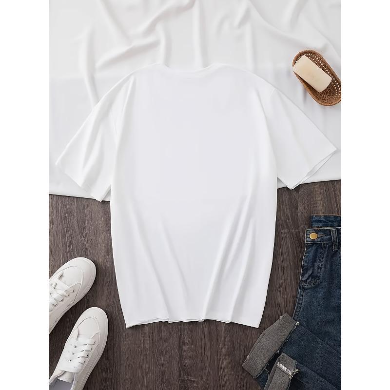 Plus Size Women's Blue Butterfly Heart Print T-Shirt Crew Neck Short Sleeve Medium Stretch Casual Spring Summer Fall Top