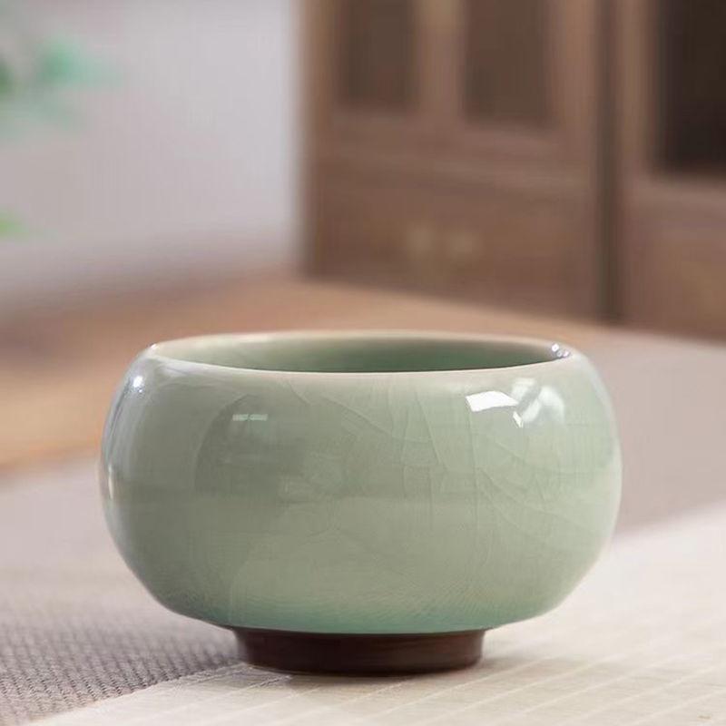 Ru Kiln Lucky Jinbao Teacup Master Cup Ceramic Tea Cup Open Ice Cracked Glaze Skin Kangxi Tongbao Base Copper Coin Cup 80，ml