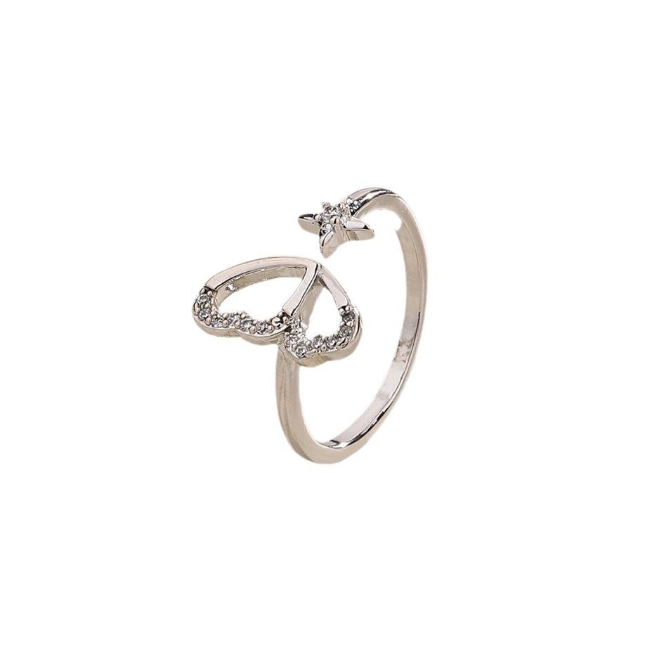 Zircon Four-Star Butterfly Ring Female Niche Fashion Cold Wind Personality Asymmetric Ring Flash Diamond Star Ring
