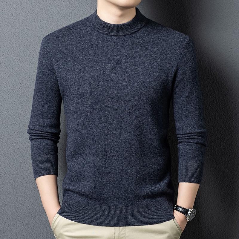 Men's Winter 100% Wool Round Neck Pullover Sweater