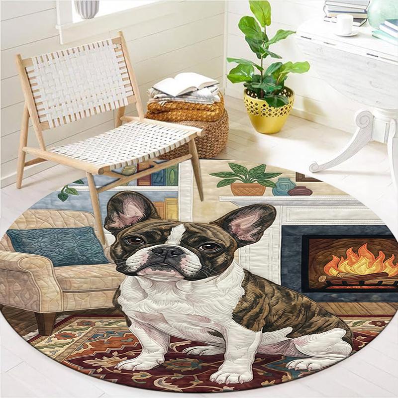 The puppy on the carpet Round Area Rug,Carpet Rug for Living Room Bedroom Sofa Playroom Decor,Non-slip Floor Mat