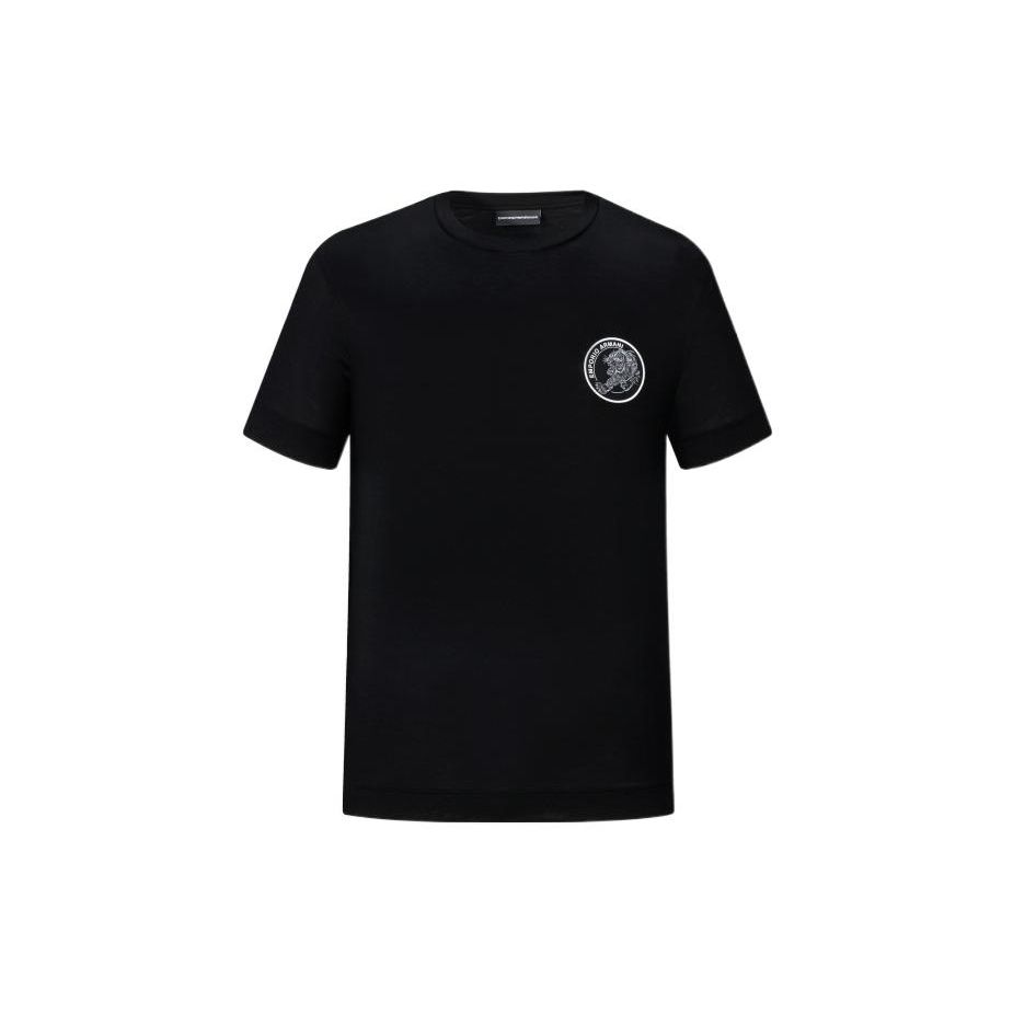 Emporio Armani Ss22 Tiger Embroidered Short Sleeve T-Shirt Men Tops Black 3L1TCH-1JUVZ-0999
