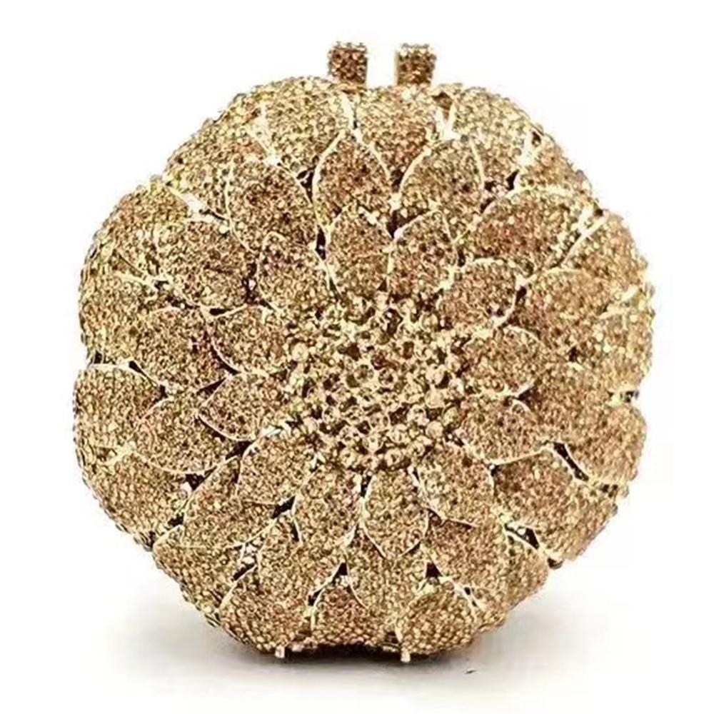 Gold/Yellow Sunflower Clutch Crystal Round Evening Bags Women Wedding Purse Bridal Bags Party Dazzling Diamond Handbags Minaudie