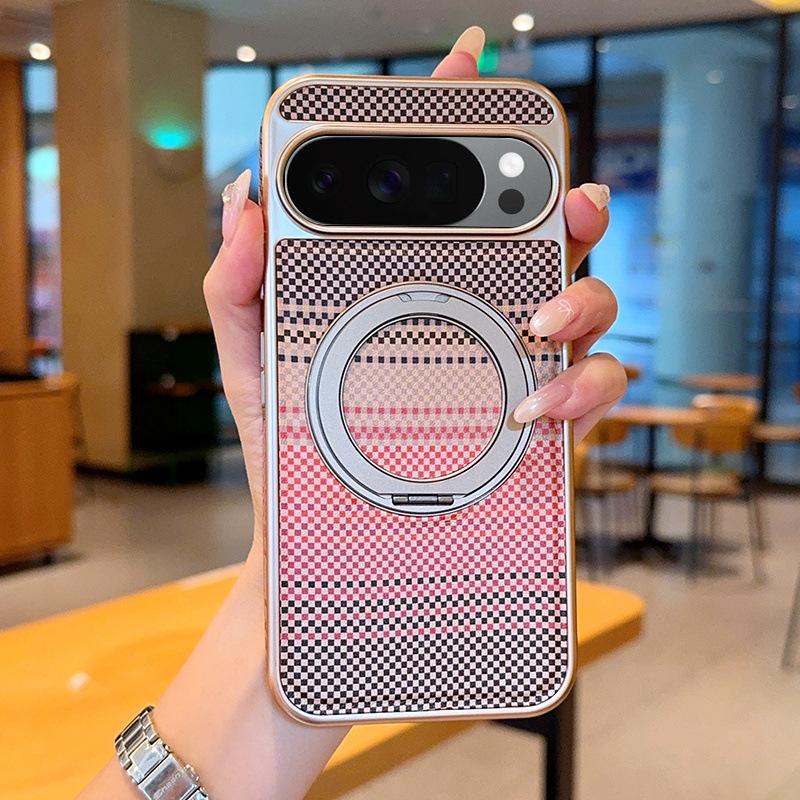 

Auto Leather Phone Case for Google Pixel 10 Pro XL Pixel9 9A 8 Pro Colorful Plaid Pattern Magnetic Rotating Bracket Ring Cover Google Pixel 10 Pro коричневый