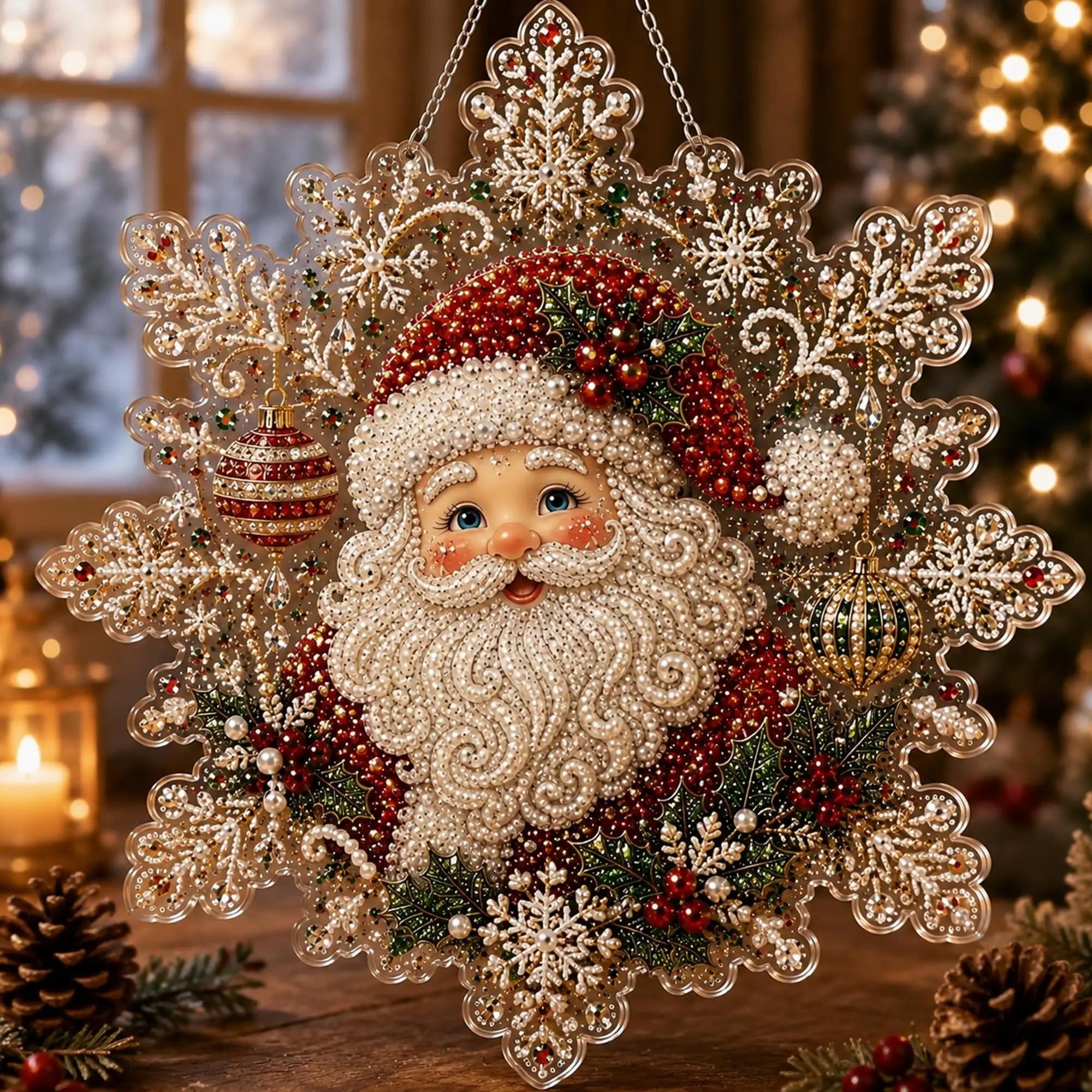 Kerst Diamant Schilderij Kit Kerstman Parel Sneeuwvlok Hangend Hanger Speciale Vorm Strass Kerst Huis Muur Decoratie Cadeau 20*20cm