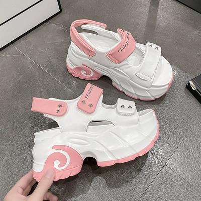 Fashion Women Leisure Chunky Platform Sandals Peep Toe High Heels New Gladiator Slippers Woman Trendy Summer Leather Beach Sandals 8.5CM