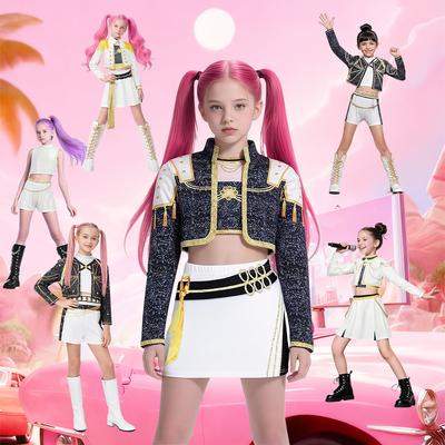 Çocuk Kız Rumi K Pop İblis Avcısı Cosplay Çocuk Siyah Altın Kostüm Çocuk Kılık Değiştirme Performans Rol Yapma Üniforma Cadılar Bayramı