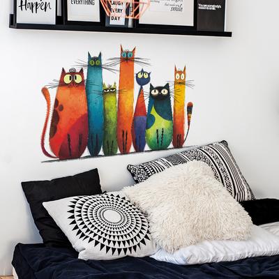 Desenho Animado Família Gato Decoração de Casa Adesivos de Parede