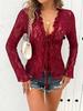 2026 Spring/Summer Women's Elegant Lace V-Neck Long-Sleeve Shirt