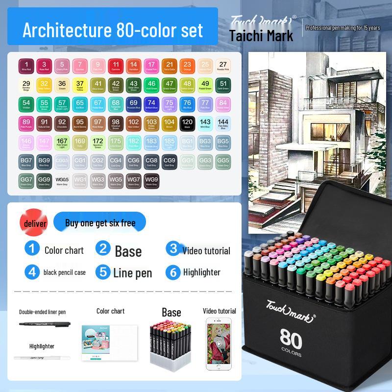 Dual-Tip Art Marker Set - 120 Colors, Hard Tip, Oil-Based for Students