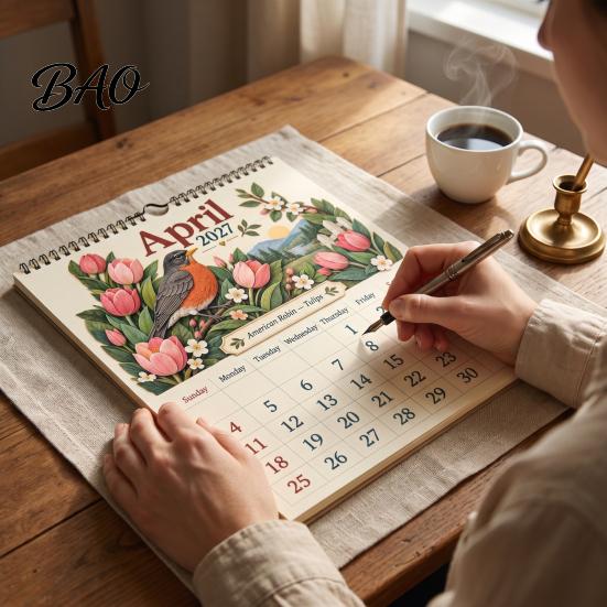 Home Office Supplies 2027 Bird Wall Calendar, Beautiful Birds & Nature Monthly Planner Record Important Dates with Coil Binding, Thick Art Paper