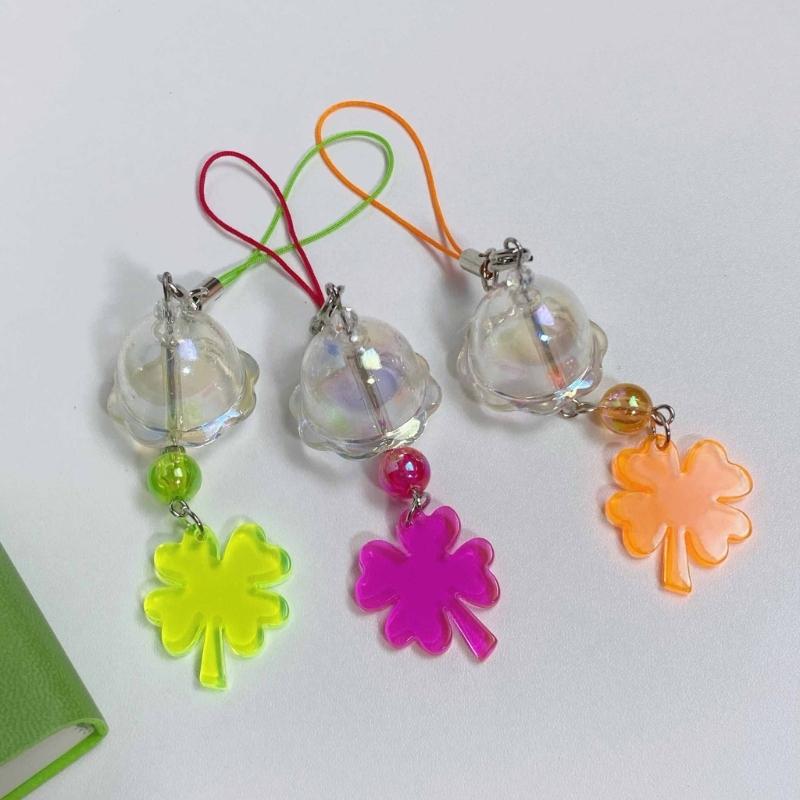 Clear Elegant Color Four Leaf Clovers Phone Charm with Wind Chimes Portable Good Luck Fashion Accessory Daily Use