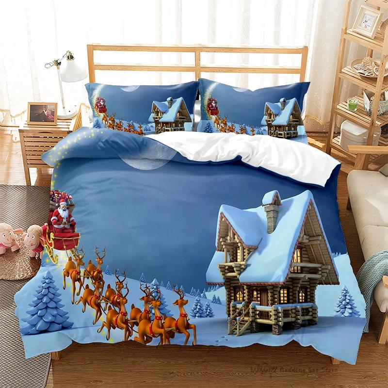 3Pc Duvet Cover Christmas Series Snowman Red Hat Gift Print Festive Bedding Set for Kids and Adults Single Double Queen 220x240