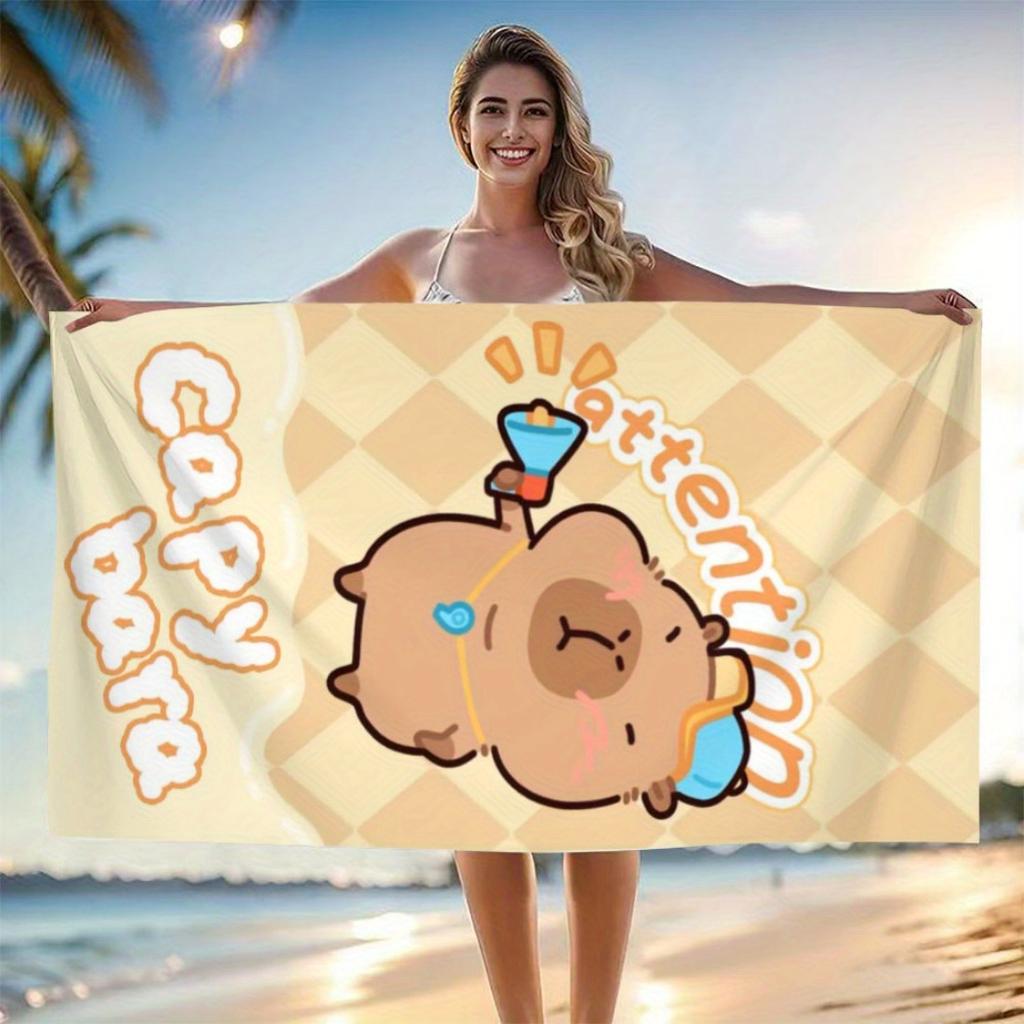 1pc Cartoon Otter Pattern High-Definition Digital Print Beach Towel, Modern Style, Microfiber, Highly Absorbent, Multi-Purpose