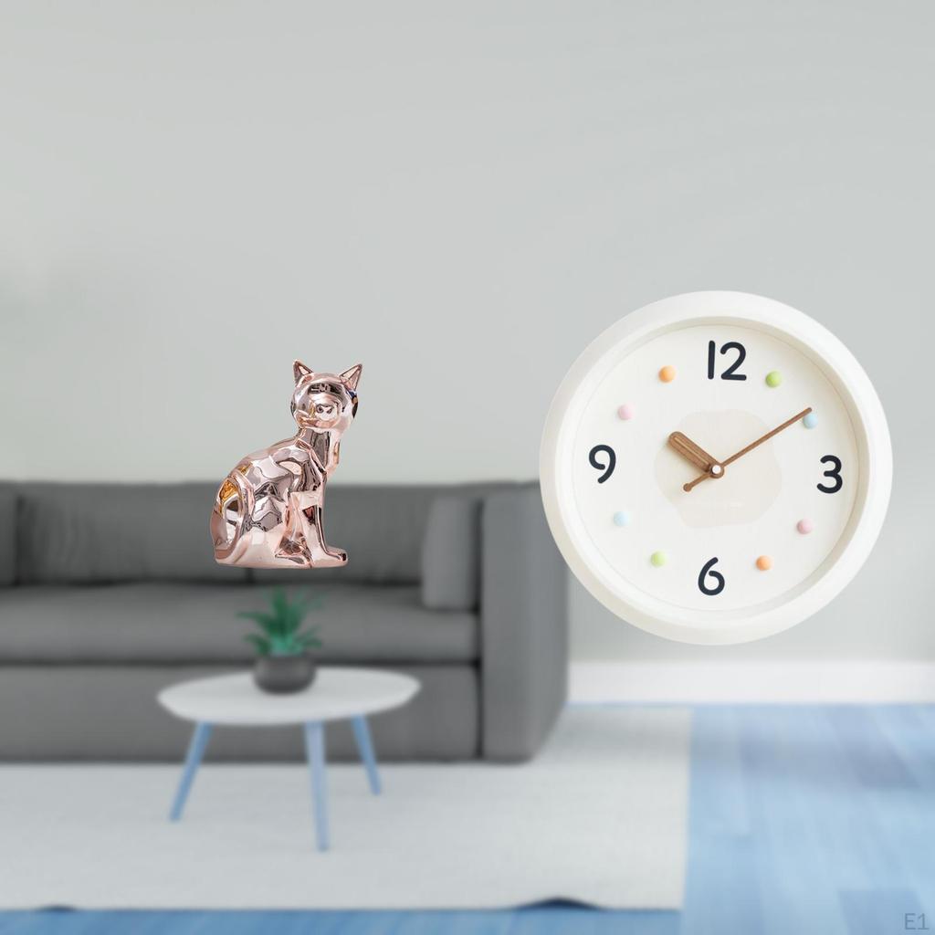 Elegant Feline Sculpture Timepiece Modern Figurine with Large Numerals Clock for Home Office