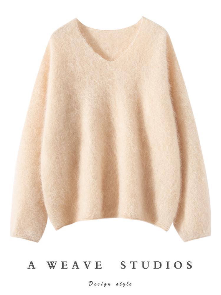 Women's V-Neck Slim-Fit Pure Cashmere Pullover Sweater - Soft & Luxurious Autumn/Winter Style
