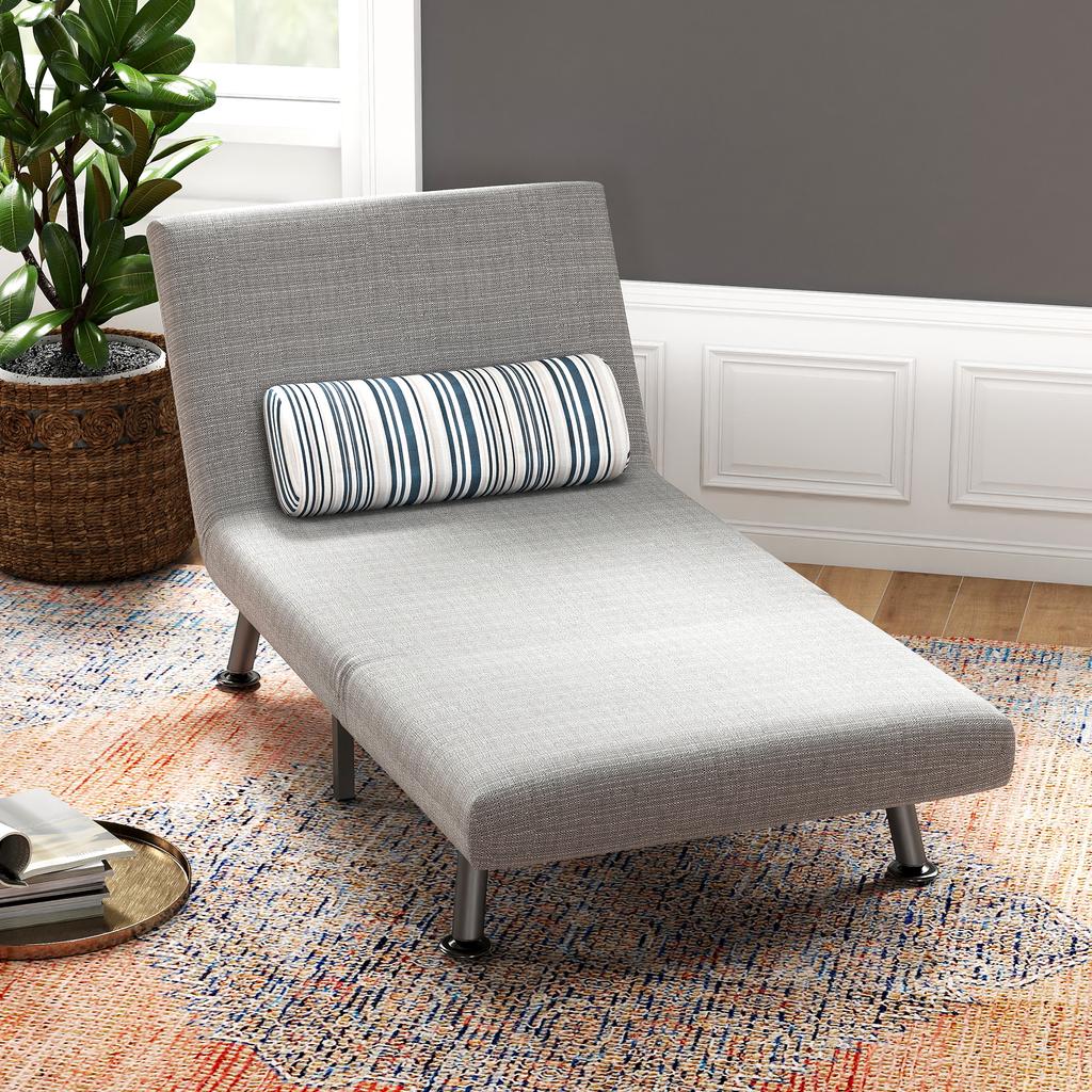 Single Sofa Bed, 1 Person Sleeper Foldable Lounge with Pillow, Light Grey
