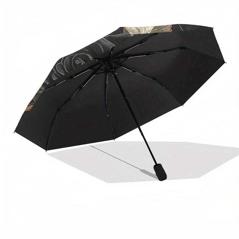 Black Rose Elegance: Unique Circular Wall Art Decor Umbrella, Portable 3-Fold Compact Umbrella for Men & Women R114