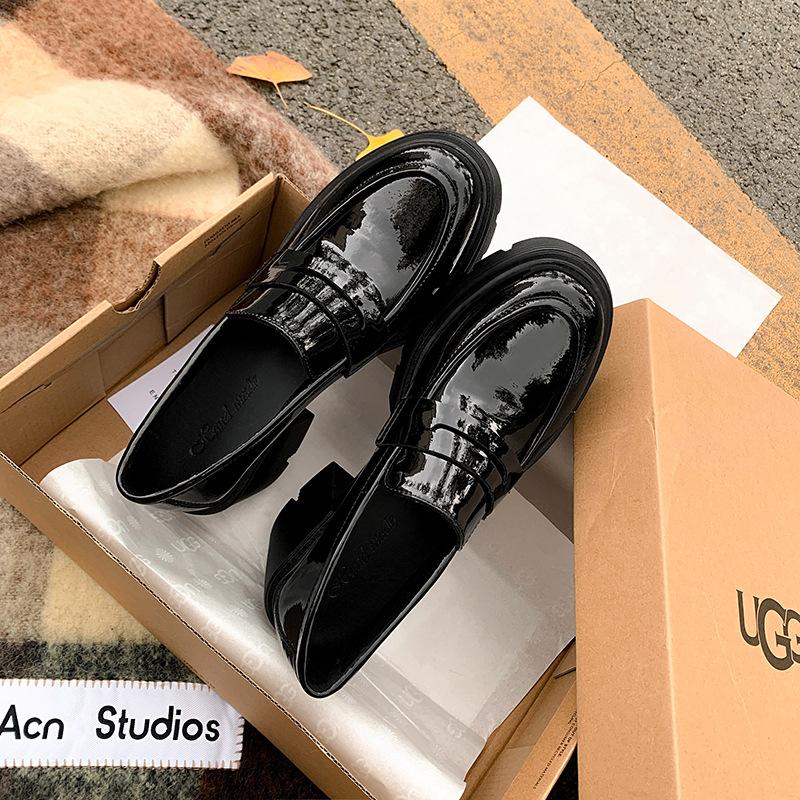 2025 New British Style Retro Leather Loafers Women's Thick Heel Thick Sole Round Head Small Leather Shoes Fashion Women's Shoes