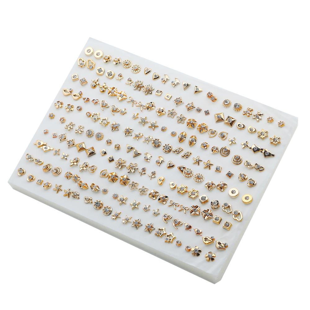 100Pairs Acrylic Crystal Heart Star Moon Small Stud Earrings Set For Women Girl Animal Flower Plastic Earring Trend Jewelry